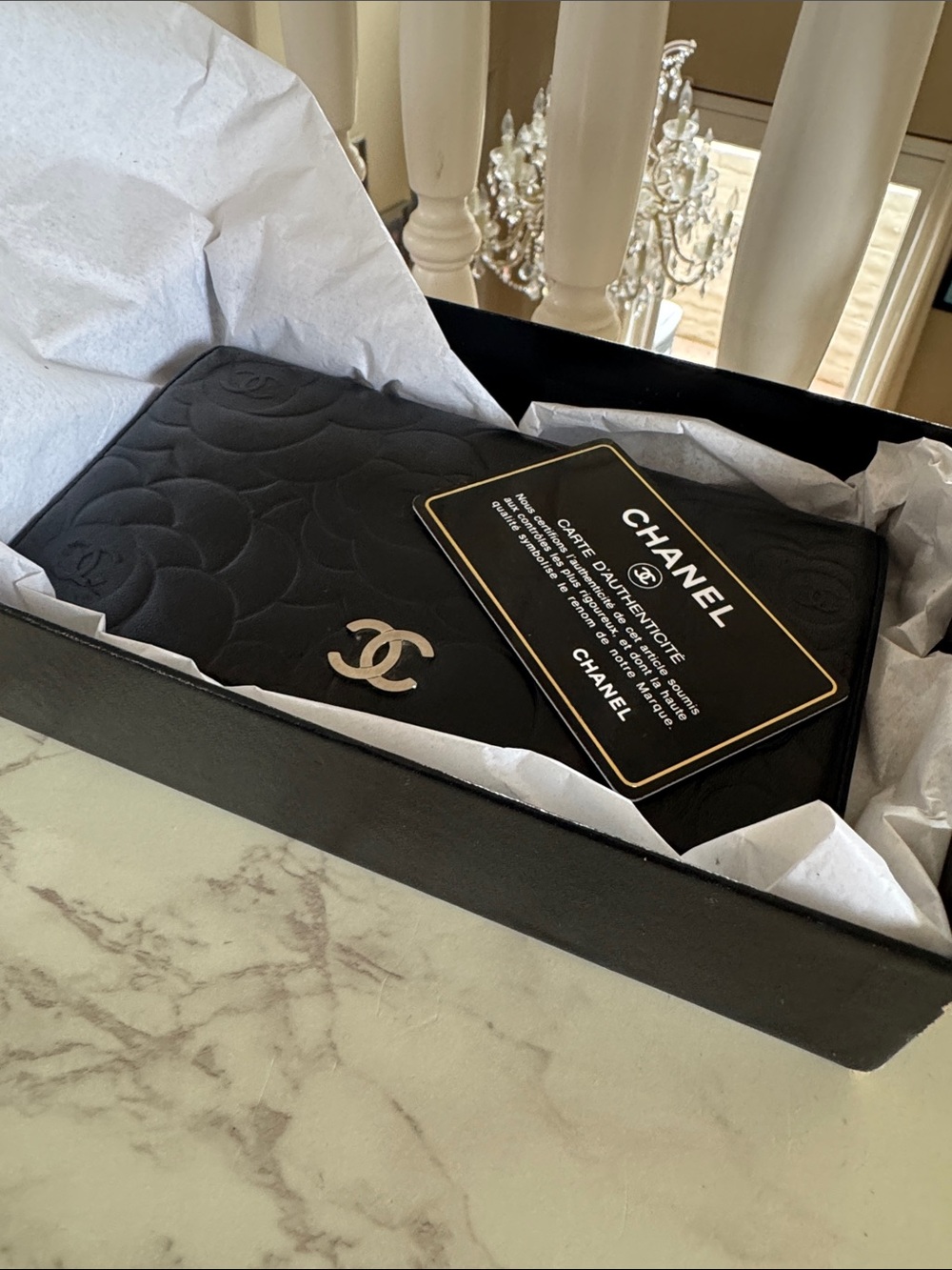 Chanel Camellia Embossed Bifold Long Wallet